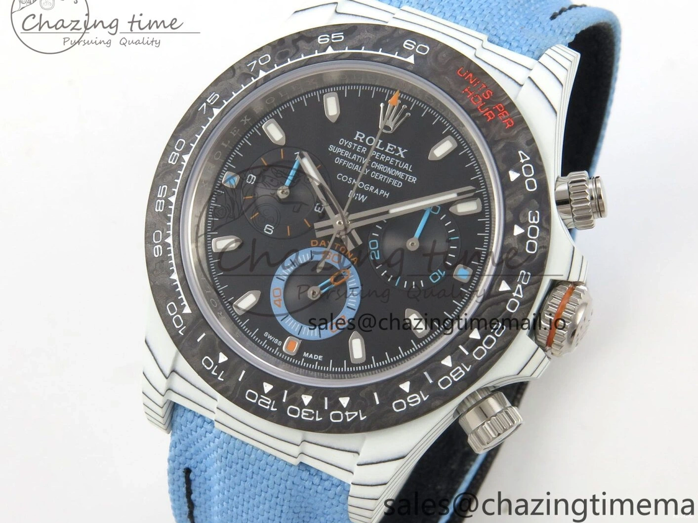 MiroTime 0403 Attractive Daytona DIW Carbon Case and Bezel DIWF Edition Black Dial on Blue Nylon Strap A 71